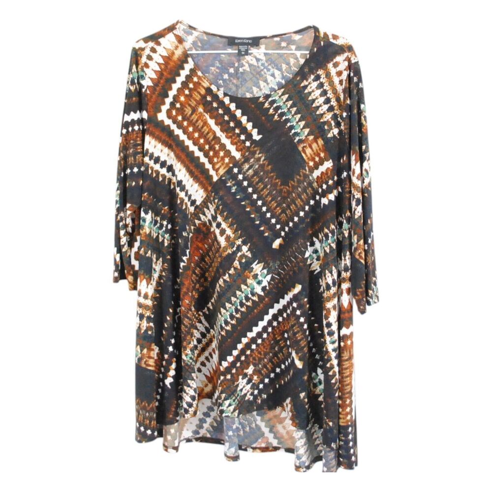 Karen Kane Brown 3/4 Sleeve Geo Poly Tunic Top 1x